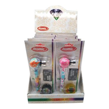 [Paket] 12x Atomic Glas Tabakpfeife mit Plastik Grinder