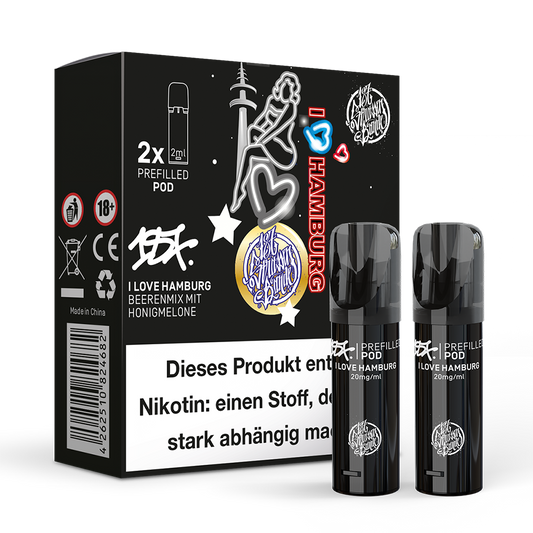 2x 187 Strassenbande Einweg Pod - I Love Hamburg - 20mg Nikotinsalz 2ml