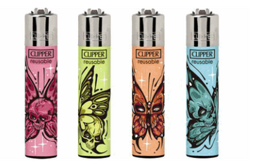 [Paket] 48x Clipper Reibrad Butterfly-Skull nachfüllbar
