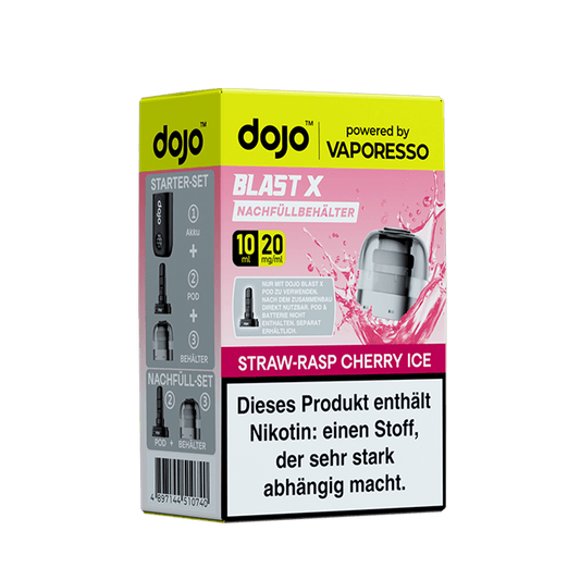 Vaporesso dojo Blast X Einweg Pod - Straw Rasp Cherry Ice - 20mg Nikotinsalz 10ml