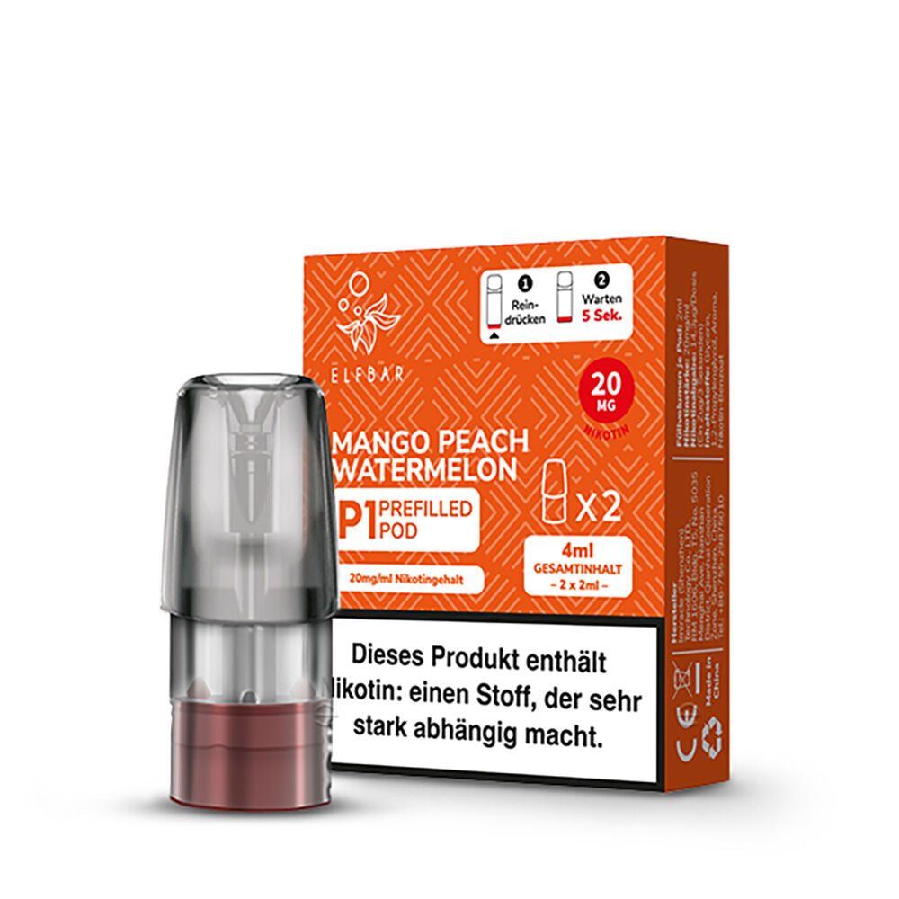 2x Elfbar Mate 500 Einweg P1 Pod - Mango Peach Watermelon - 20mg Nikotinsalz 2ml