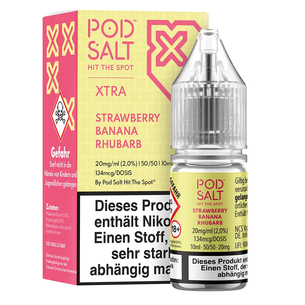 Pod Salt Xtra Nikotinsalz - Strawberry Banana Rhubarb - Liquid 20mg 10ml