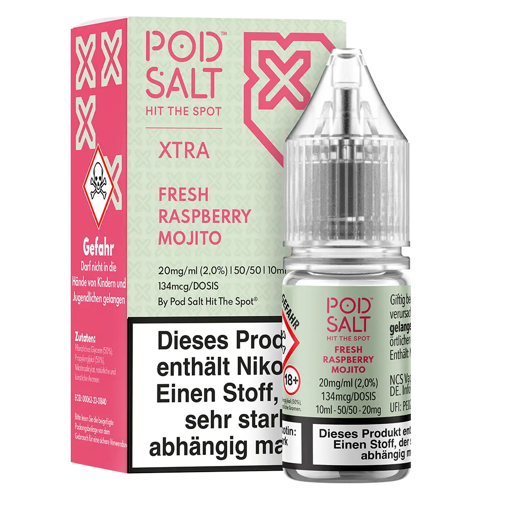 Pod Salt Xtra Nikotinsalz - Fresh Raspberry Mojito - Liquid 20mg 10ml