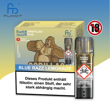 [Paket] 10x RandM Tornado Blue Razz Lemonade 20mg Nikotin 2er Pack