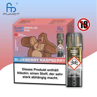 [Paket] 10x RandM Tornado Blueberry Raspberry 20mg Nikotin 2er Pack