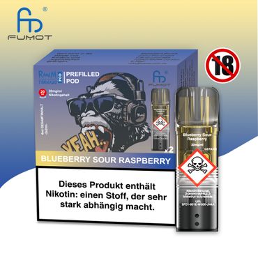[Paket] 10x RandM Tornado Blueberry Sour Raspberry 20mg Nikotin 2er Pack
