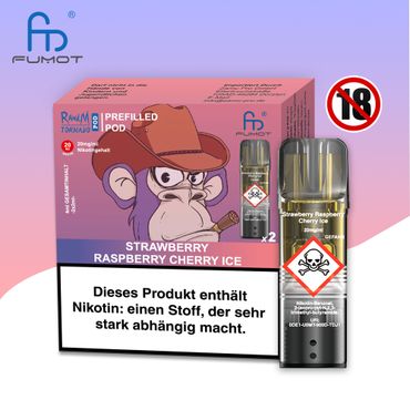 [Paket] 10x RandM Tornado Strawberry Raspberry Cherry Ice 20mg Nikotin 2er Pack