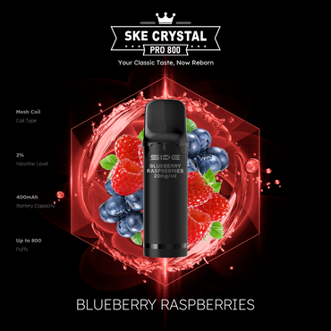 [Paket] 10x SKE Crystal Pro 800 - Blueberry Raspberries - 20mg Nikotingehalt