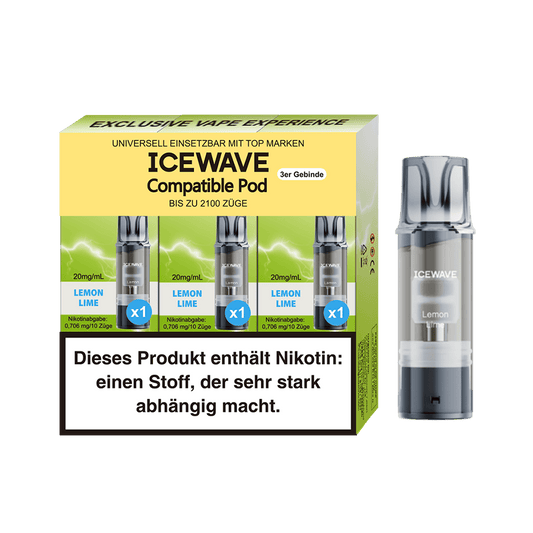 3x Icewave Einweg Pod - Lemon Lime - 20mg Nikotinsalz 2ml