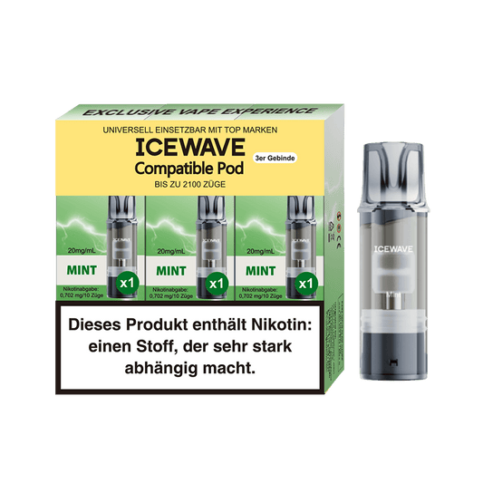 3x Icewave Einweg Pod - Mint - 20mg Nikotinsalz 2ml