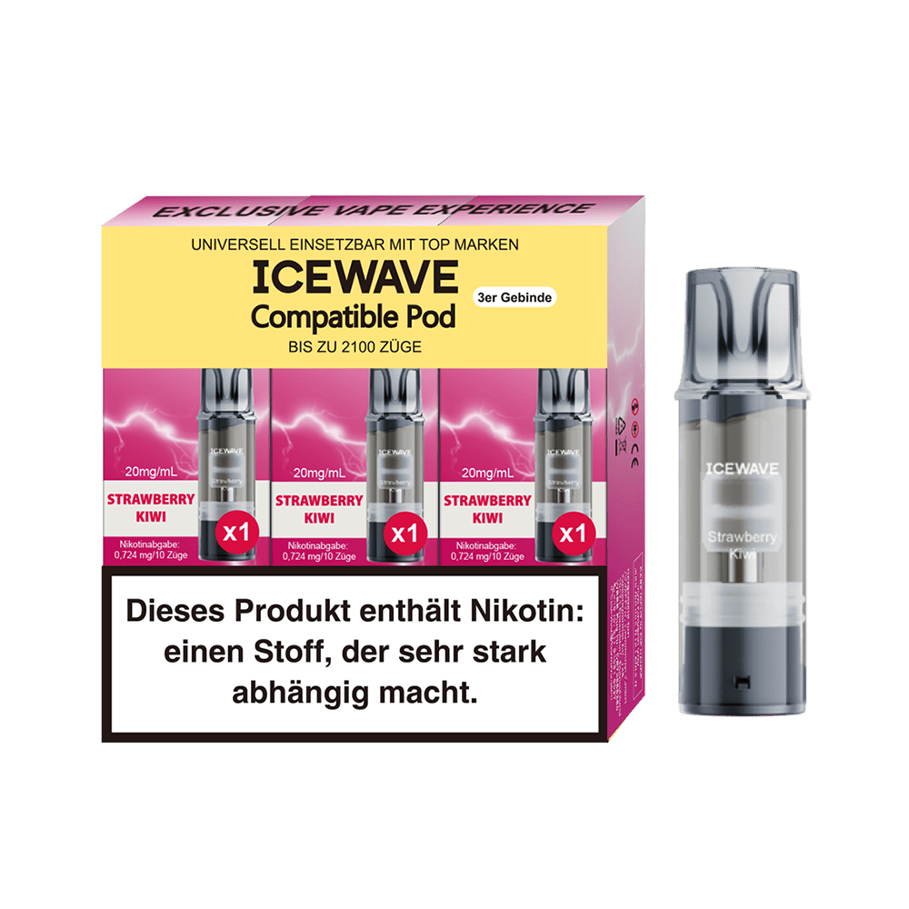 3x Icewave Einweg Pod - Strawberry Kiwi - 20mg Nikotinsalz 2ml