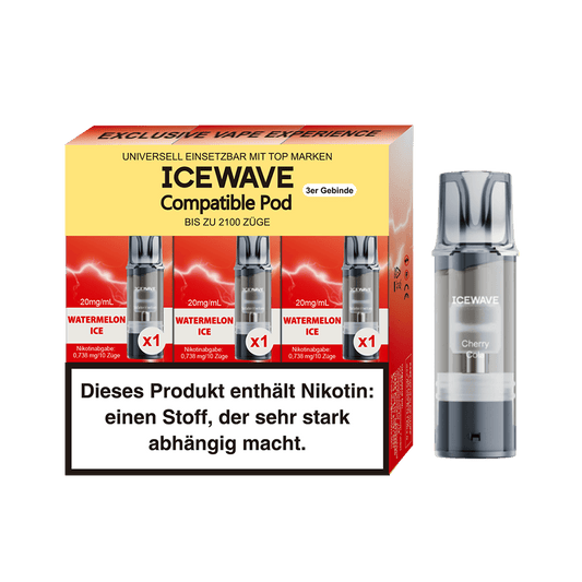 3x Icewave Einweg Pod - Watermelon Ice - 20mg Nikotinsalz 2ml