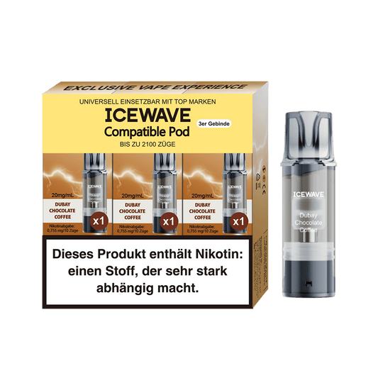 3x Icewave Einweg Pod - Dubay Chocolate Coffee - 20mg Nikotinsalz 2ml
